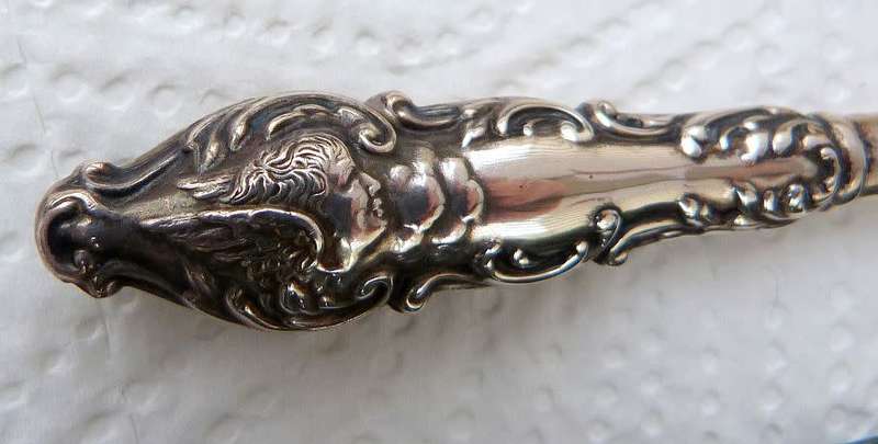 ANTIQUE ORNATE ca 1900 GLOVESTRETCHER.  BONE AND STERLING SILVER