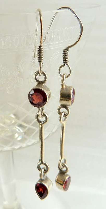 SILVER EARRINGS WITH STONE, STERLING SILVER. DROP AND DANGLE. AS NEW
