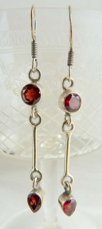 SILVER EARRINGS WITH STONE, STERLING SILVER. DROP AND DANGLE. AS NEW