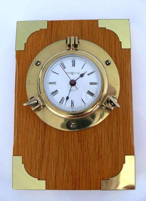 BAROSTAR PORTHOLE STYLE BRASS QUARTZ CLOCK,MADE IN FRANCE5