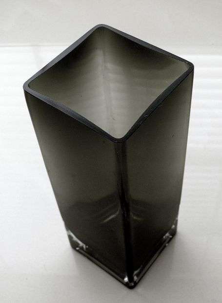 A SQUARE  SMOKED GLASS VASE