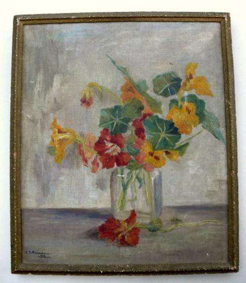 FLOWER STILL LIFE,OIL  ON BOARD,SIGNED AND DATED(1916) BY ARTIST