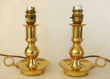 A PAIR OF SOLID BRASS LAMP BASES,CHAMBER STICK  STYLE