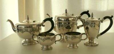 FIVE PART TEA/COFFEE SET,SILVER PLATED.PLS CHECK ALL PICS:::