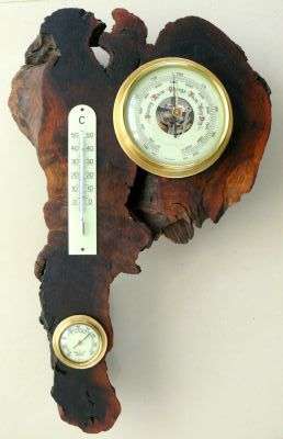 BAROMETER,THERMOMETER & HYGRO ON HARDWOOD "SCULPTURE" // Pls check pics and size...