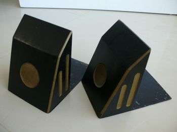 ART DECO BOOKENDS // METAL and WOOD // BLACK/GOLD