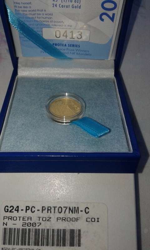 LIMITED  EDITION 2007 proof mandela one tenth gold coin
