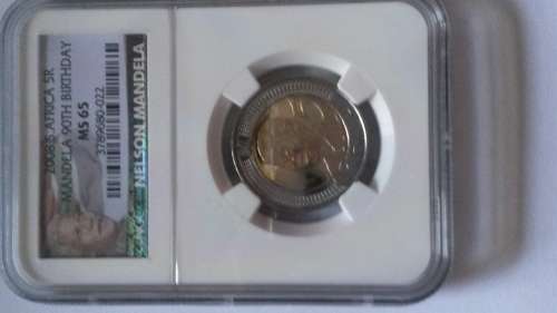 NGC HIGH GRADE MS 65 2008 MANDELA R5 BIRTHDAY COIN AT R1 START