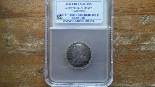 Z.A.R. HIGH GRADE ONE SHILLING 1892 AU GRADE.HIGH CAT VALUE