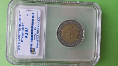 SCARCE GRADE.AU 53  SANGS MANDELA 2008 R5 COIN