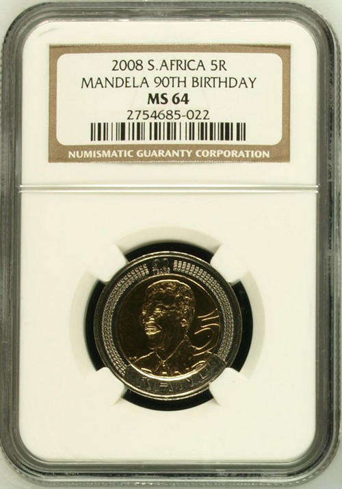 mandela 2008 R5 birthday ngc graded coin at ms 64 grade