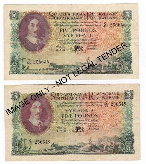 x2 MH De Kock Five Pound Notes **Bid per Note to take Both**