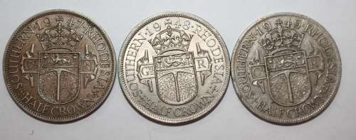 x3 Rhodesia Half Crowns (1947, 1948 & 1949) Bid per Coin to take All