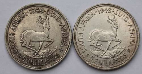 x2 1948 SA Union Silver Crowns/ 5 Shillings **Bid per coin to take both**