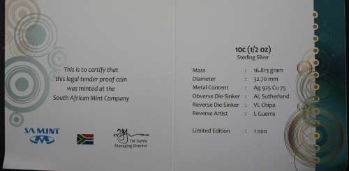 2013 SA Marine Protected Areas 10c (1/2 oz) Silver Proof in Box with COA