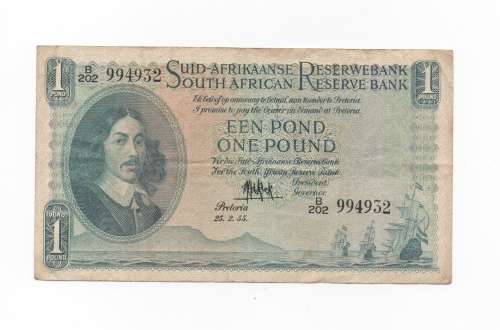 MH de Kock One Pound Note dated 25.2.55