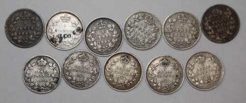 x11 British Canadian 5c Sterling Silver Coins (Bid per coin to take all)