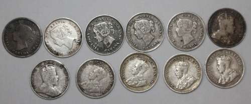 x11 British Canadian 5c Sterling Silver Coins (Bid per coin to take all)