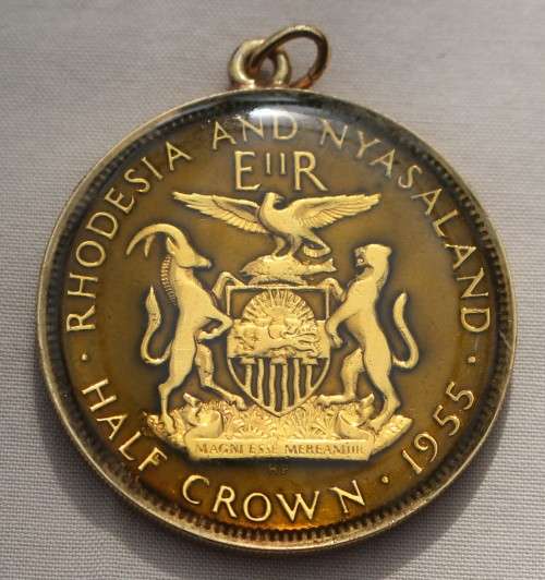 1955 Rhodesia and Nyasaland Half Crown - gilded and Enamelled