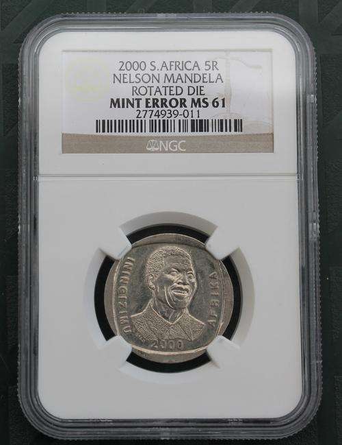 2000 Nelson Mandela R5 Smiley NGC Graded MS61 MINT ERROR - Rotated Die