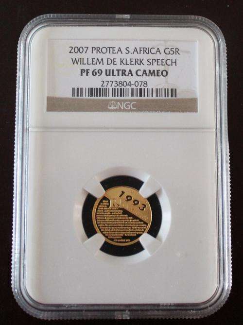 2007 De Klerk Speech NGC PF UC 1/10th 24ct Gold **R1 Crazy Start**