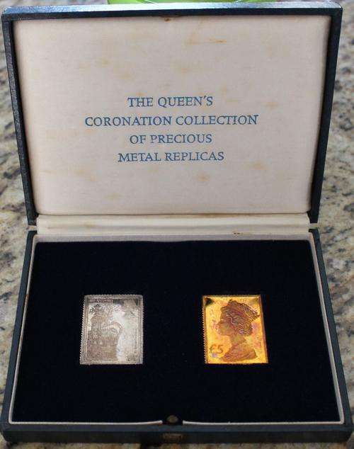 Silver and Gold Plated Stamp Replica Set to Commemorate the 25th Anniversary of the Coronation