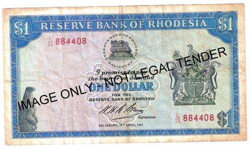 Reserve Bank of Rhodesia One Dollar 16th April 1971 **Condition as per Scan**