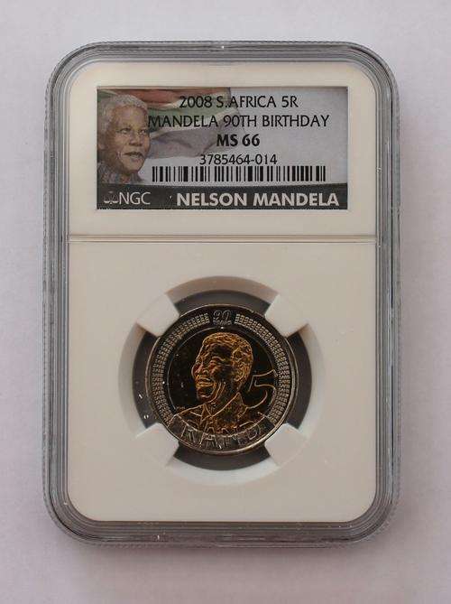 2008 R5 Mandela 90th Birthday NGC Graded MS66 New Label *** 20 Available***