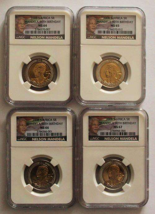 Mandela 90th Birthday R5 NGC Graded MS64 to MS67 **New Lablels** Price per Set
