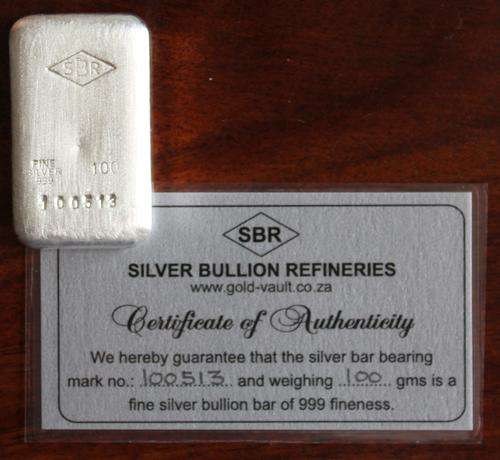 100g Fine Silver 999 Bar with COA