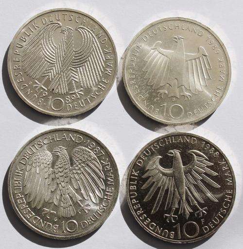 x4 10 Deutsche Mark 62.5% Silver Coins  **Bid Per Coin to take all**