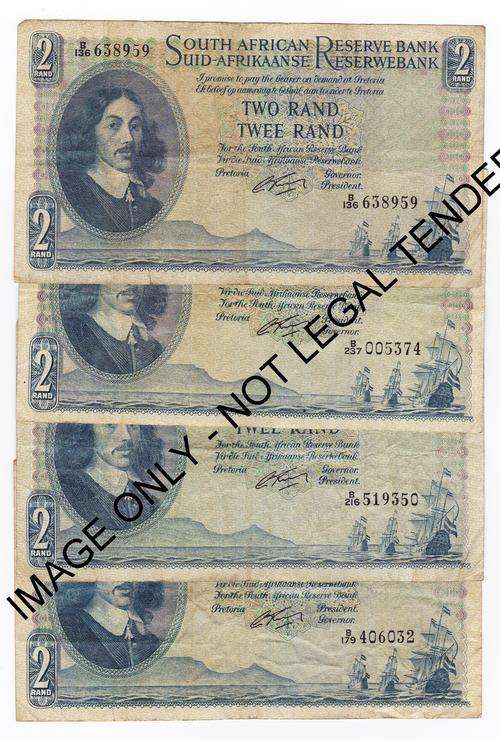 x4 G Rissik Two Rand First & Only Issue 1962 **Bid Per Note to take All**