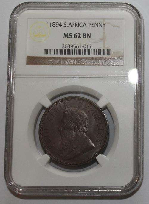**For Chefy1** 1894 ZAR Penny - NGC Graded MS62 BN