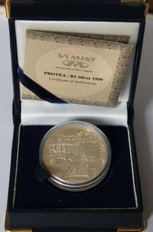 1999 Protea Series Silver R1 Proof - Mining in SA Mint Box with COA