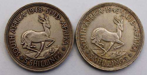 x2 SA Union 5 Shillings 80% Silver (1948 & 1949) **Bid per Coin to take Both**