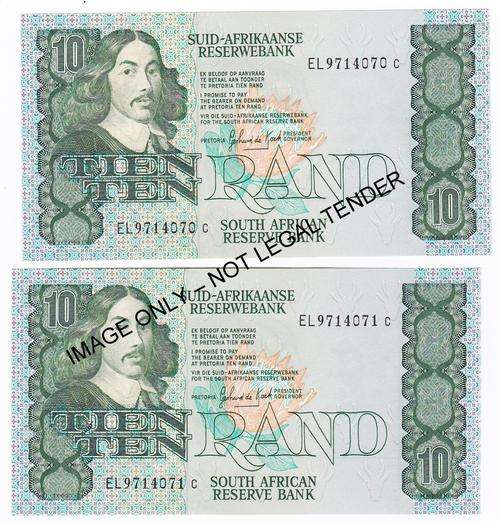 x2 GPC de Kock R10 Notes Third Issue 1985 in Sequence **Bid Per Note to take Both**