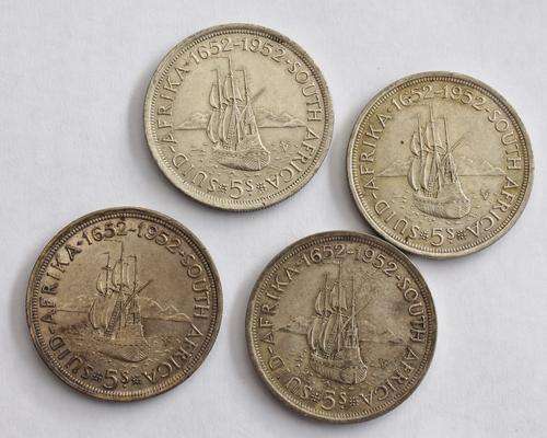 x4 SA Union 5 Shillings/Crowns (1952) - 50% Silver **Bid per coin to take All**