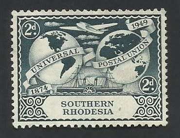 1949 SOUTHERN RHODESIA THE 75TH ANNIVERSARY OF UNIVERSAL POSTAL UNION