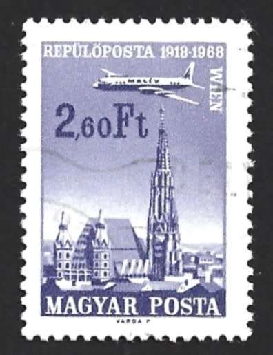 1968 HUNGARY CITY AND AEROPLANE