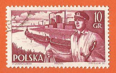 1956 POLAND SAILOR AND BARGES