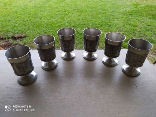 Set of 6 Grenningloh 95% pewter goblets