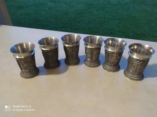 Set of 6 Wmr Sinn Pewter shot glasses