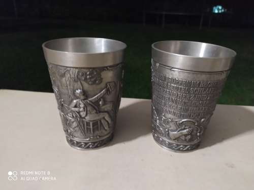 Pair of Growling Zinn pewter wine glasses