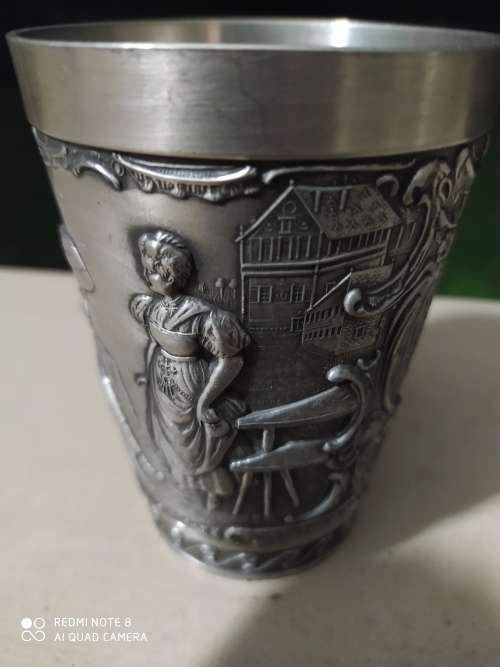 Pair of Growling Zinn pewter wine glasses