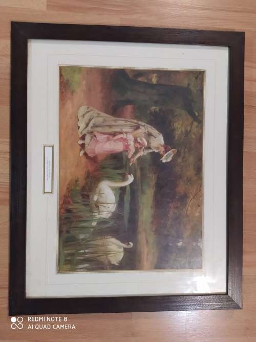 Feeding the Swans by George S. Knowles print in good frame