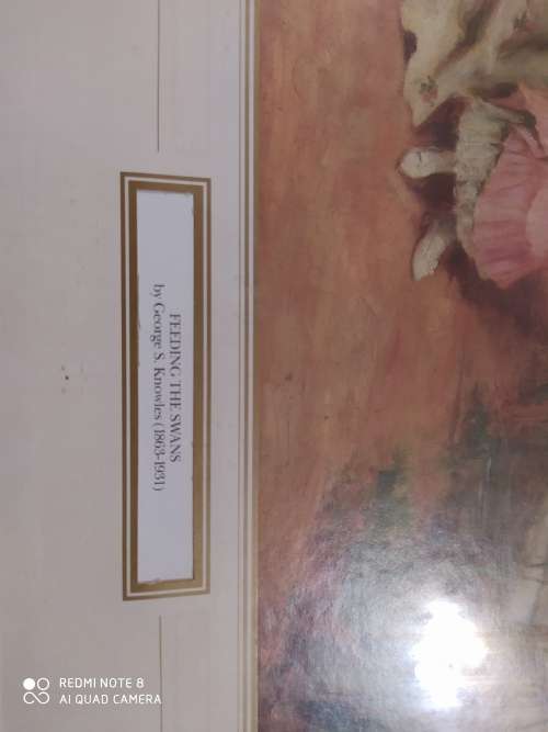 Feeding the Swans by George S. Knowles print in good frame