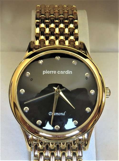 PIERRE CARDIN GENTS BLACK DIAL WITH DIAMONDS GOLD WATCH