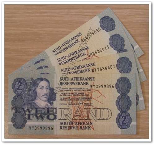 ** ONE LOT ** TWO RAND BANK NOTE - G DE KOCK (X4) !! STARTING @ R1