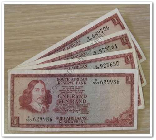 ** GREAT ** ONE RAND BANK NOTE - TW DE JONGH (X4) ONE LOT !! STARTING @ R1