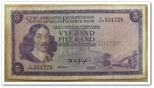 ** TW DE JONGH ** FIVE RAND BANK NOTE !! STARTING @ R1